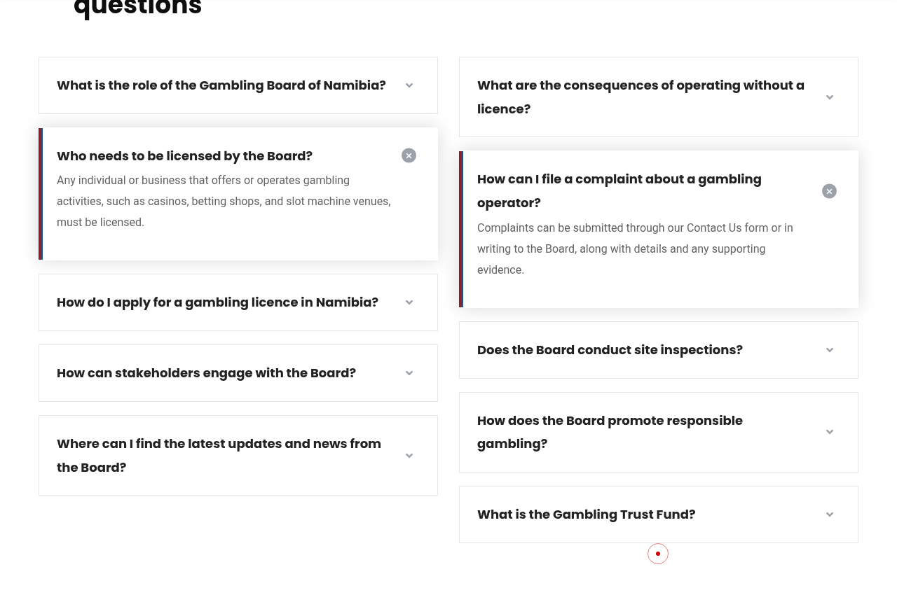 Capture of the Gambling Board of Namibia general licensing and complaints FAQ